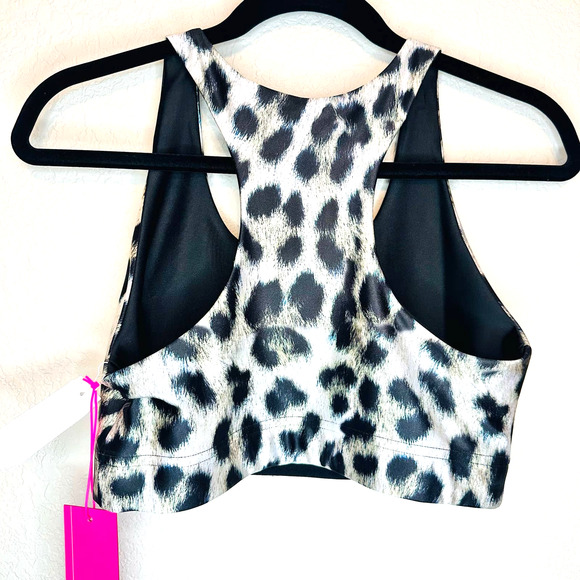 Terez Women's Black White Leopard Print Scoop Neck Sports Bra M - Picture 2 of 3